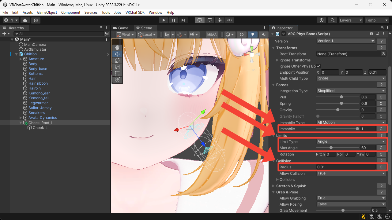 VRC Phys Bone の設定